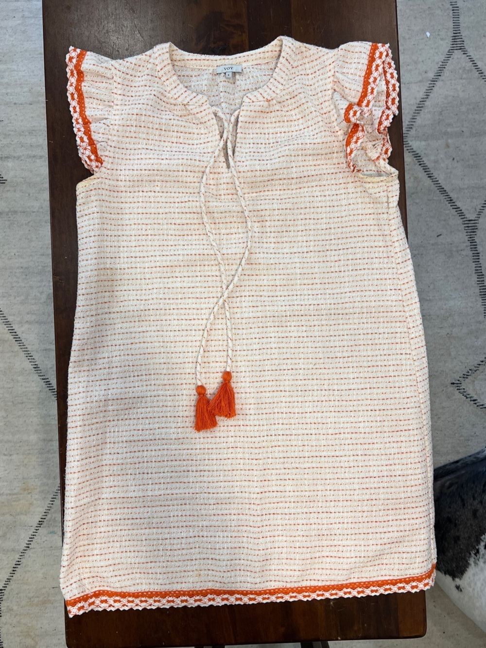 Women’s Cream Dress with Orange Trim and Tassels